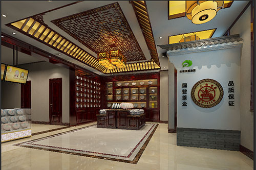 坡头镇古朴典雅的中式茶叶店大堂设计效果图